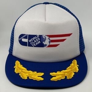 Vintage 90s Cummins Trucker Hat Baseball Cap Engines Gold Leaves Snapback Blue